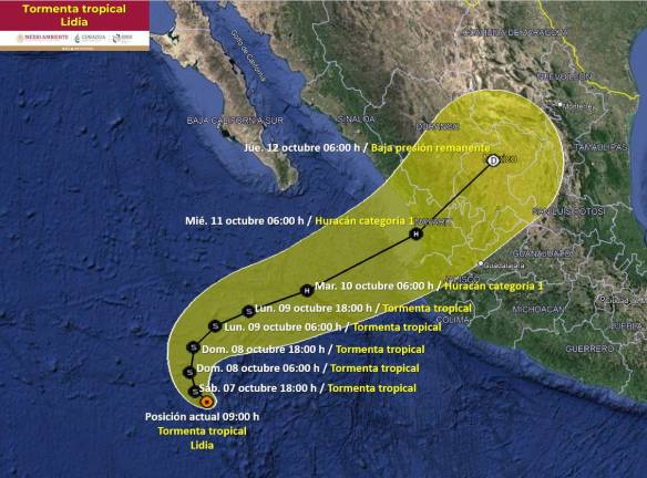 Impactaría Lidia como huracán categoría I en el norte de Nayarit con