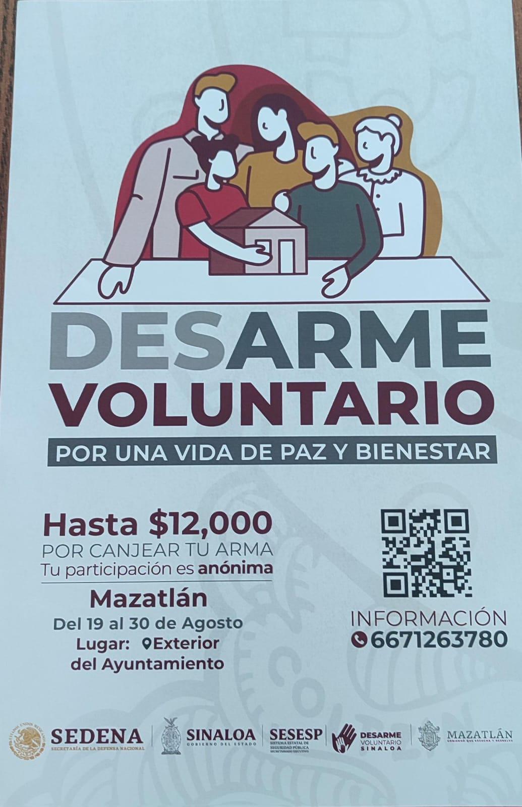 $!Inicia este 19 de agosto el ‘Desarme Voluntario’ en Mazatlán; puedes recibir de $2 mil a $12 mil en efectivo