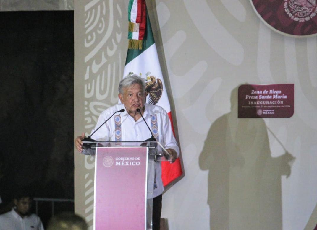 $!Inauguran AMLO y Sheinbaum el distrito de riego de la Presa Santa María