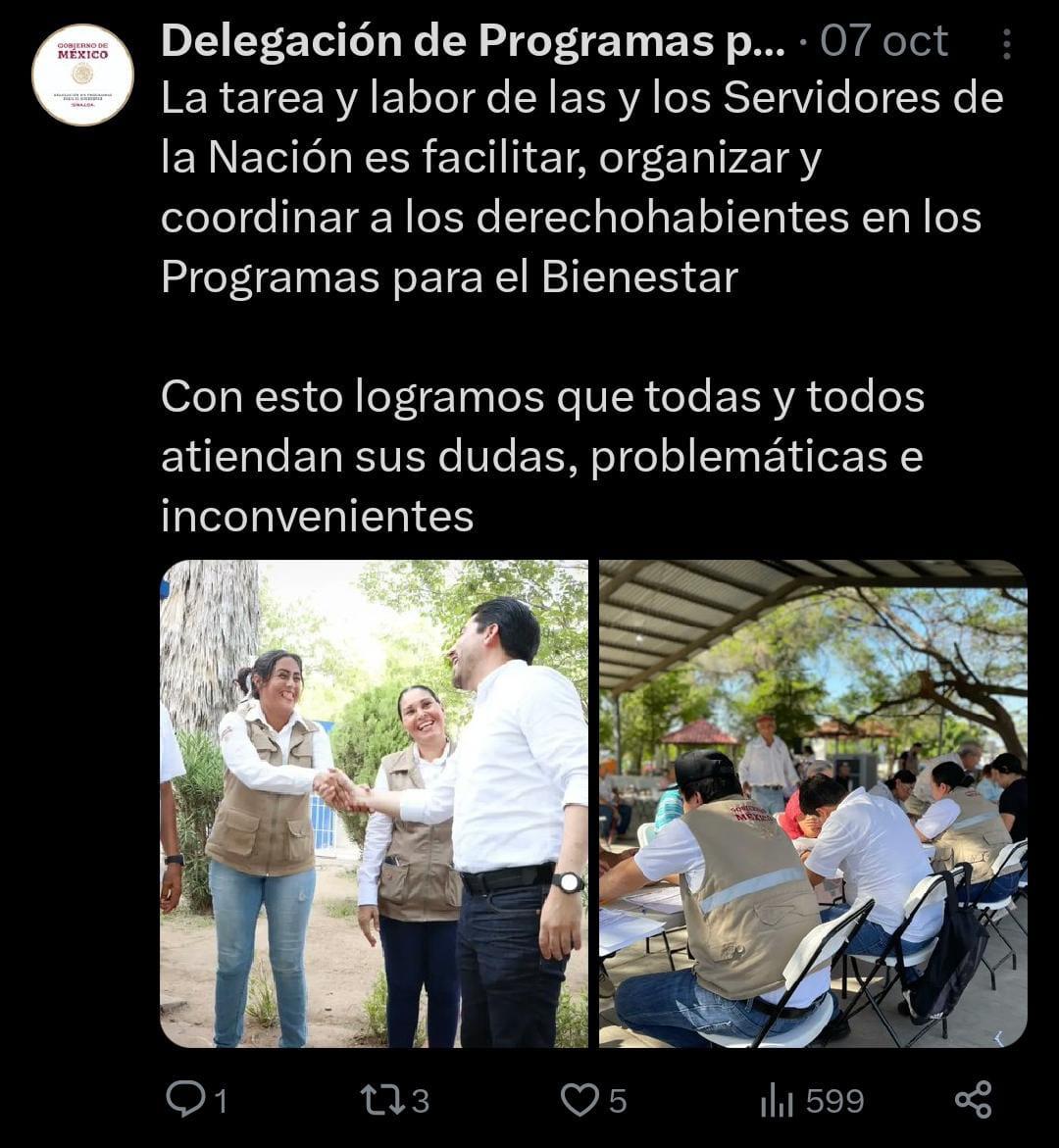 $!Promueven imagen de funcionario en redes sociales de la Delegación del Bienestar de Sinaloa