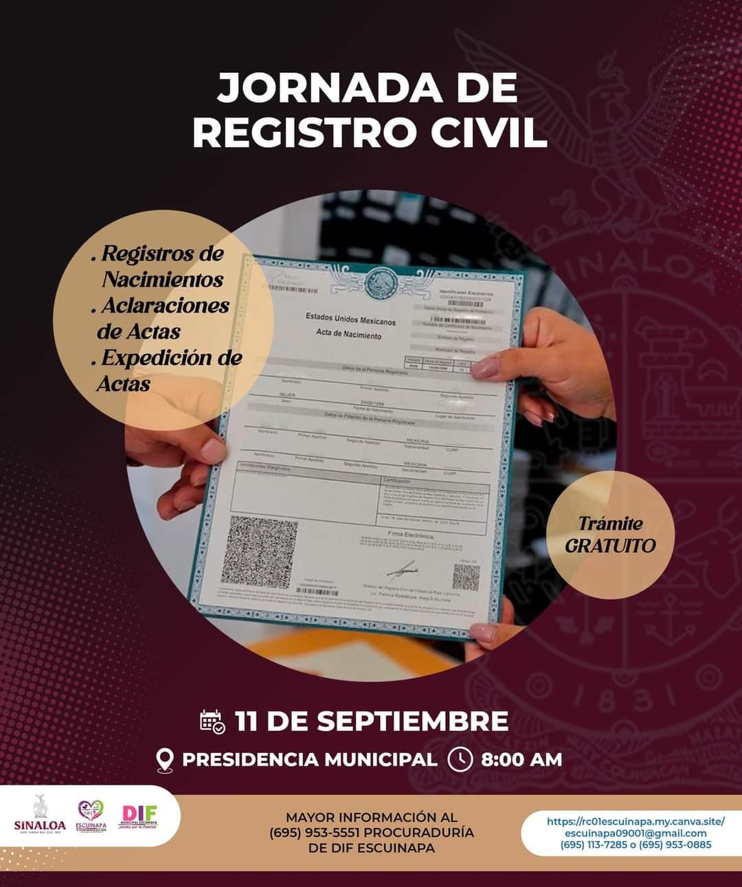 $!Invitan en Escuinapa a jornada de registro civil a realizar trámites sin costo