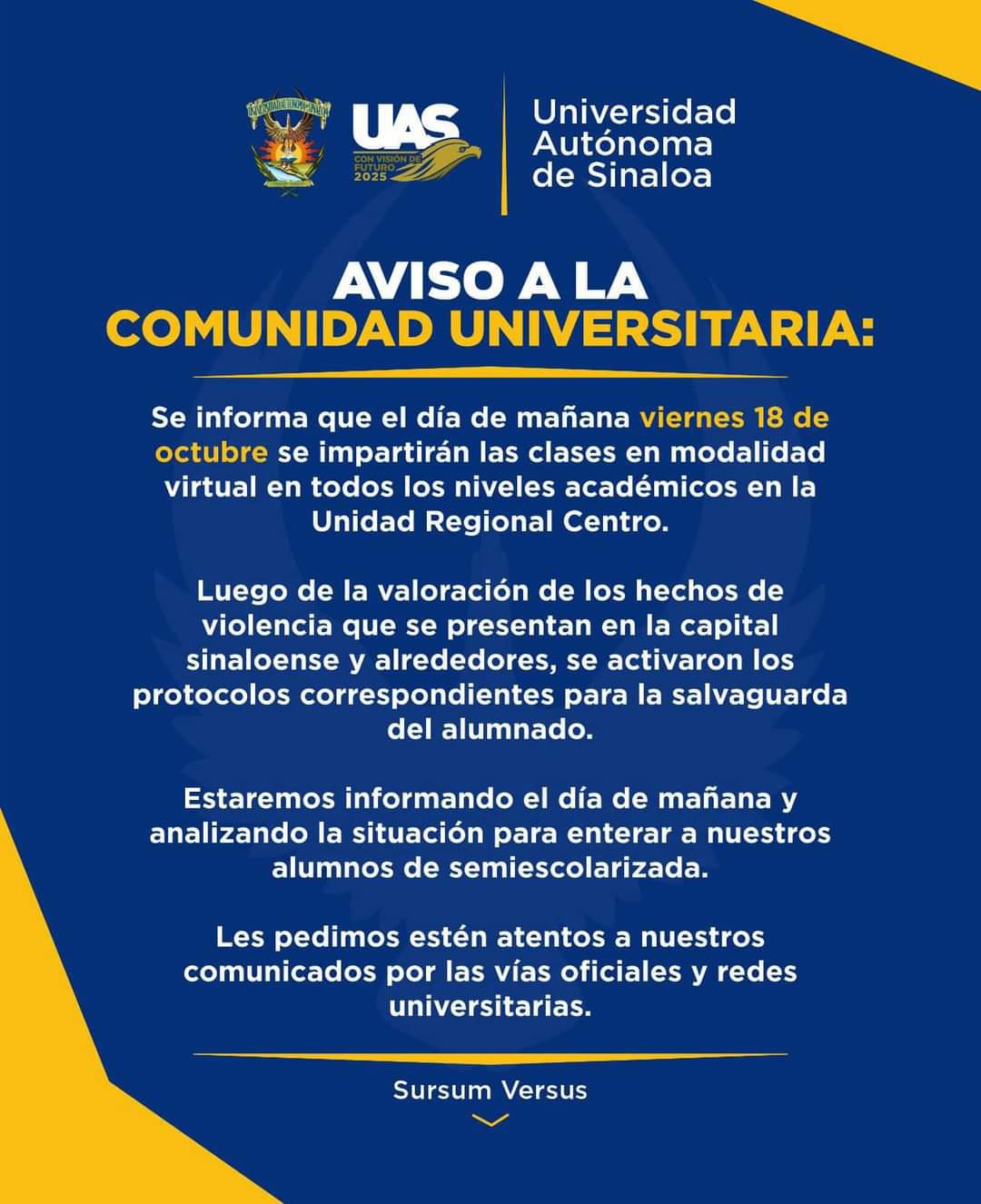 $!Manda UAS a clases virtuales a toda la región centro de Sinaloa este viernes