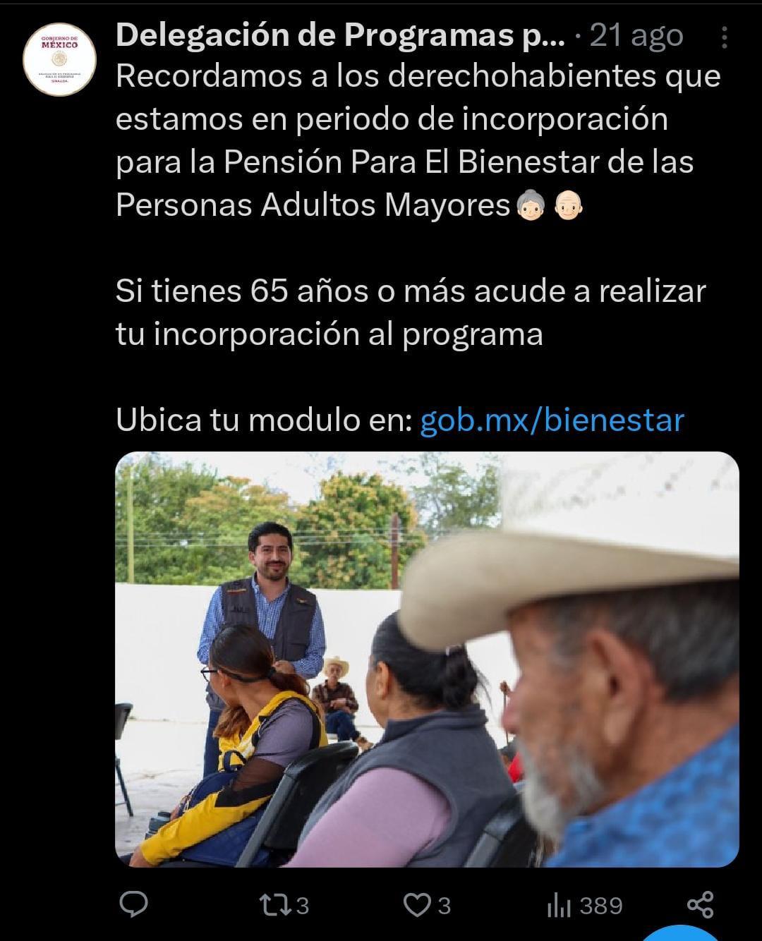 $!Promueven imagen de funcionario en redes sociales de la Delegación del Bienestar de Sinaloa