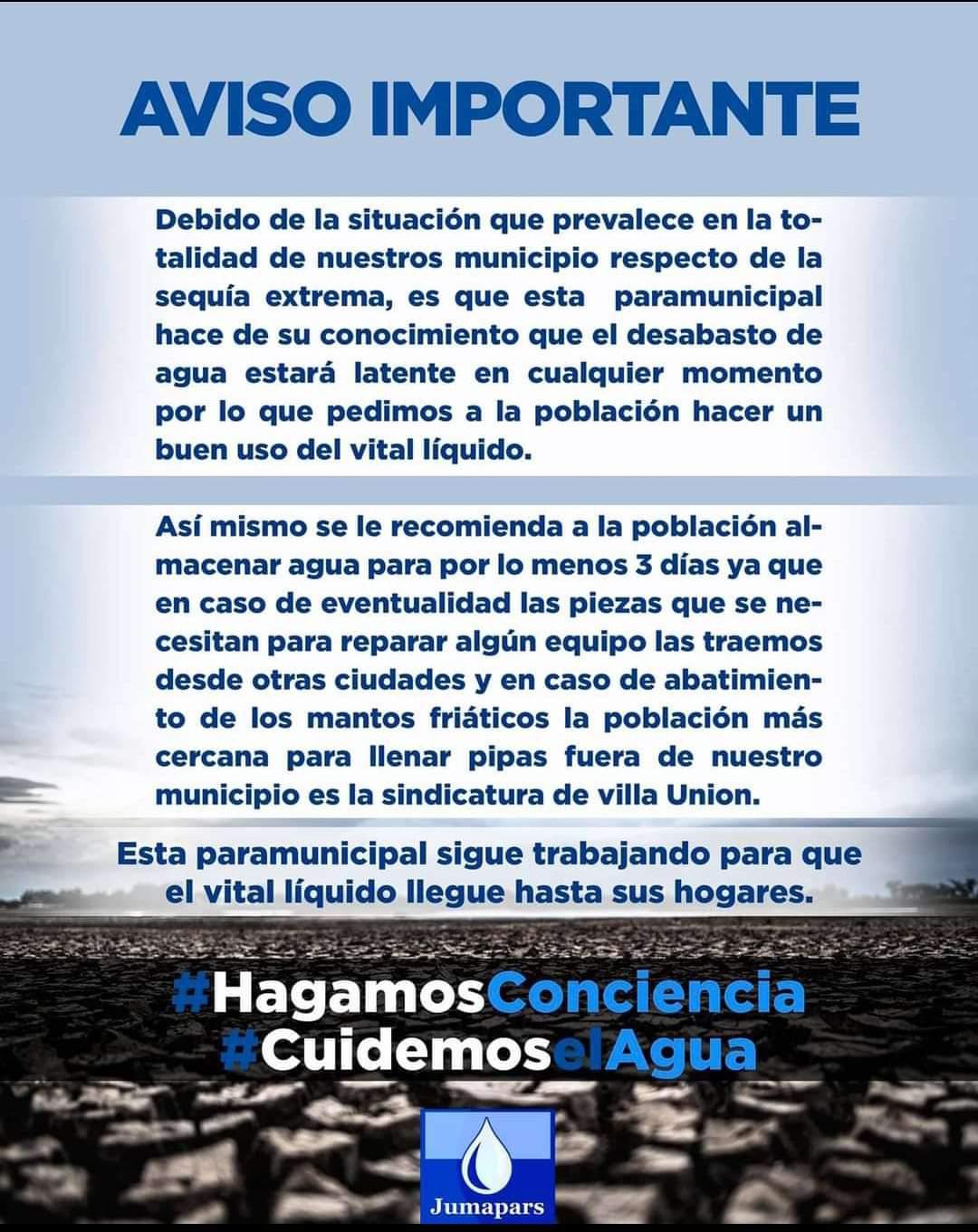 $!Jumapars advierte que el desabasto de agua podría presentarse en cualquier momento en Rosario