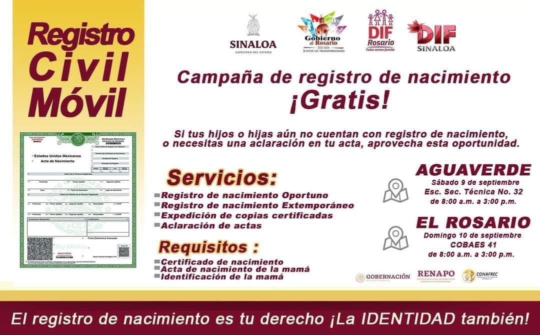 $!Invita DIF Rosario a campaña de registro de nacimiento