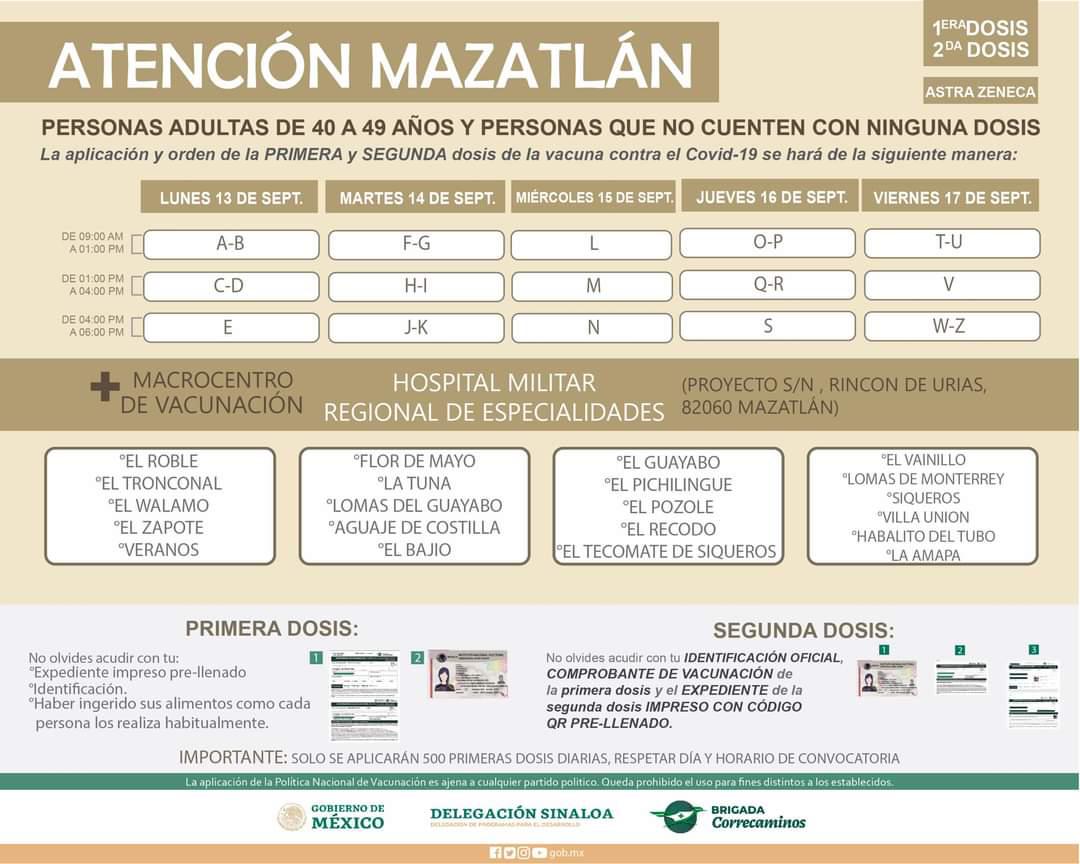 $!Del 13 al 17 de septiembre aplicarán segunda dosis contra el Covid a los de 40 a 49 años en Mazatlán