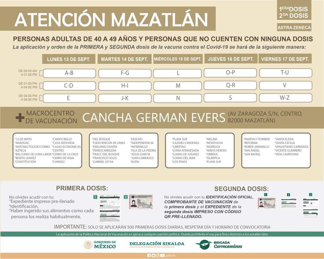 $!Del 13 al 17 de septiembre aplicarán segunda dosis contra el Covid a los de 40 a 49 años en Mazatlán