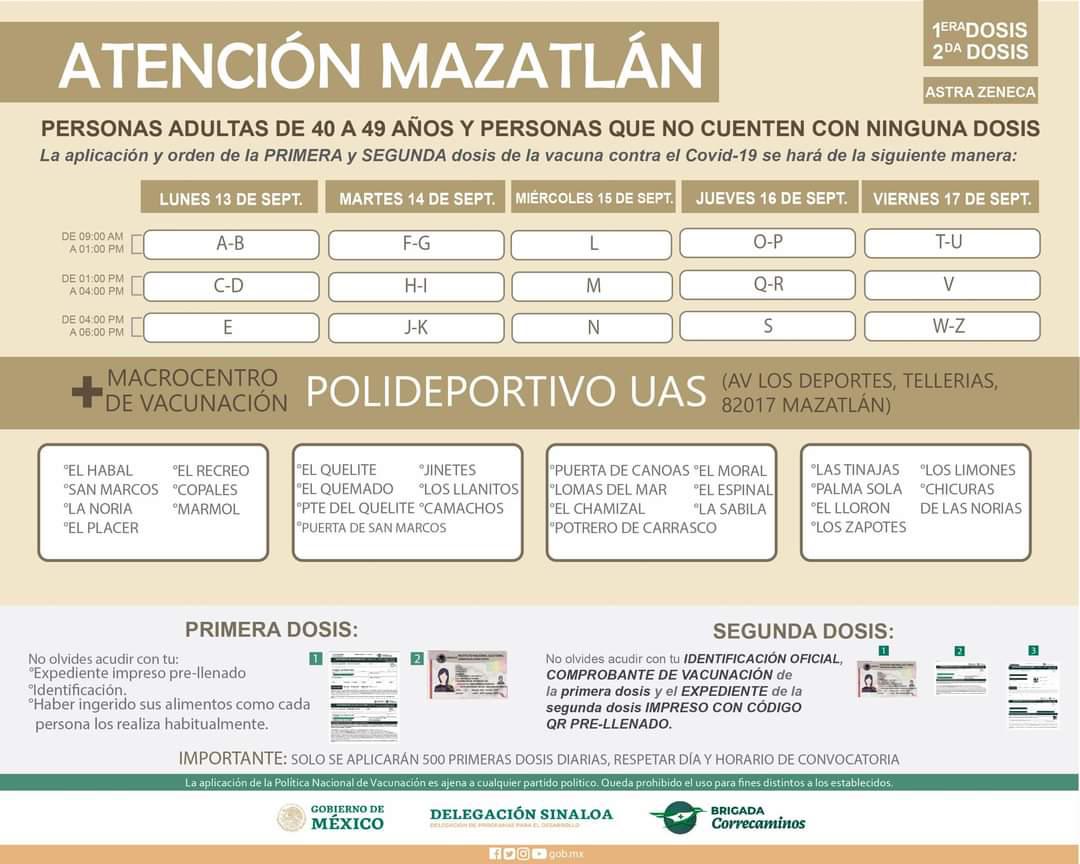 $!Del 13 al 17 de septiembre aplicarán segunda dosis contra el Covid a los de 40 a 49 años en Mazatlán