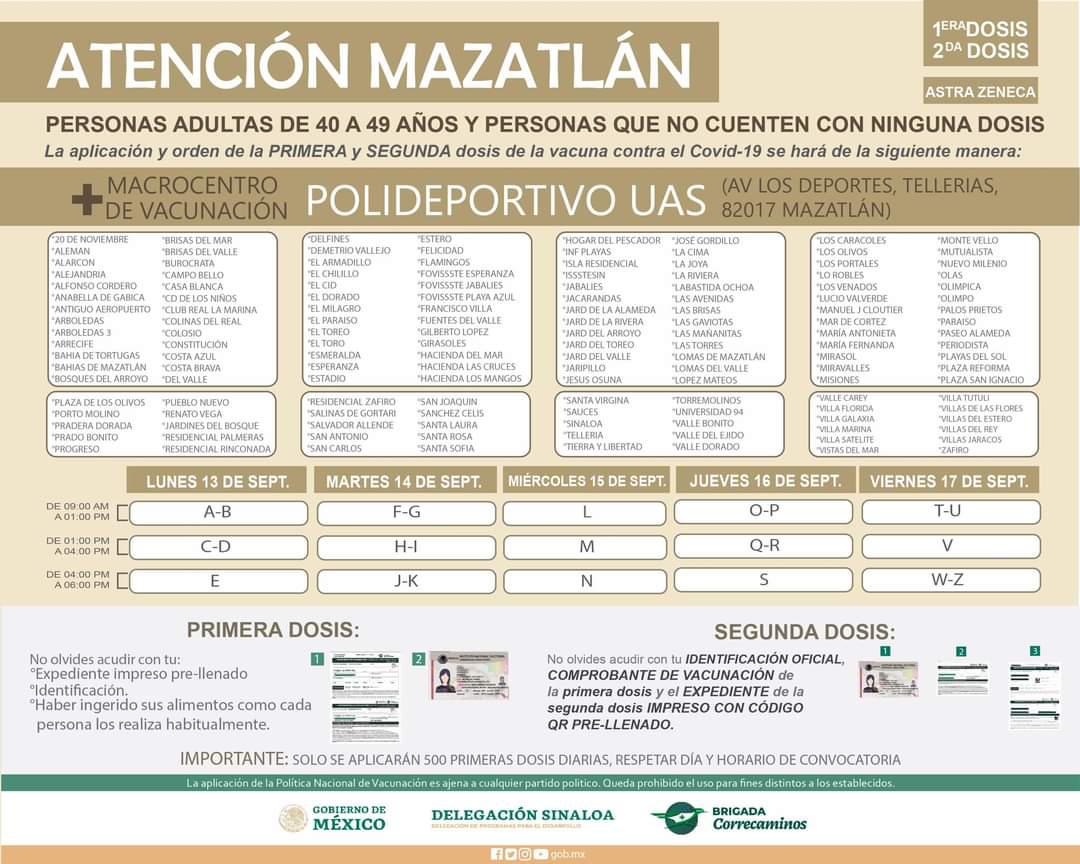 $!Del 13 al 17 de septiembre aplicarán segunda dosis contra el Covid a los de 40 a 49 años en Mazatlán