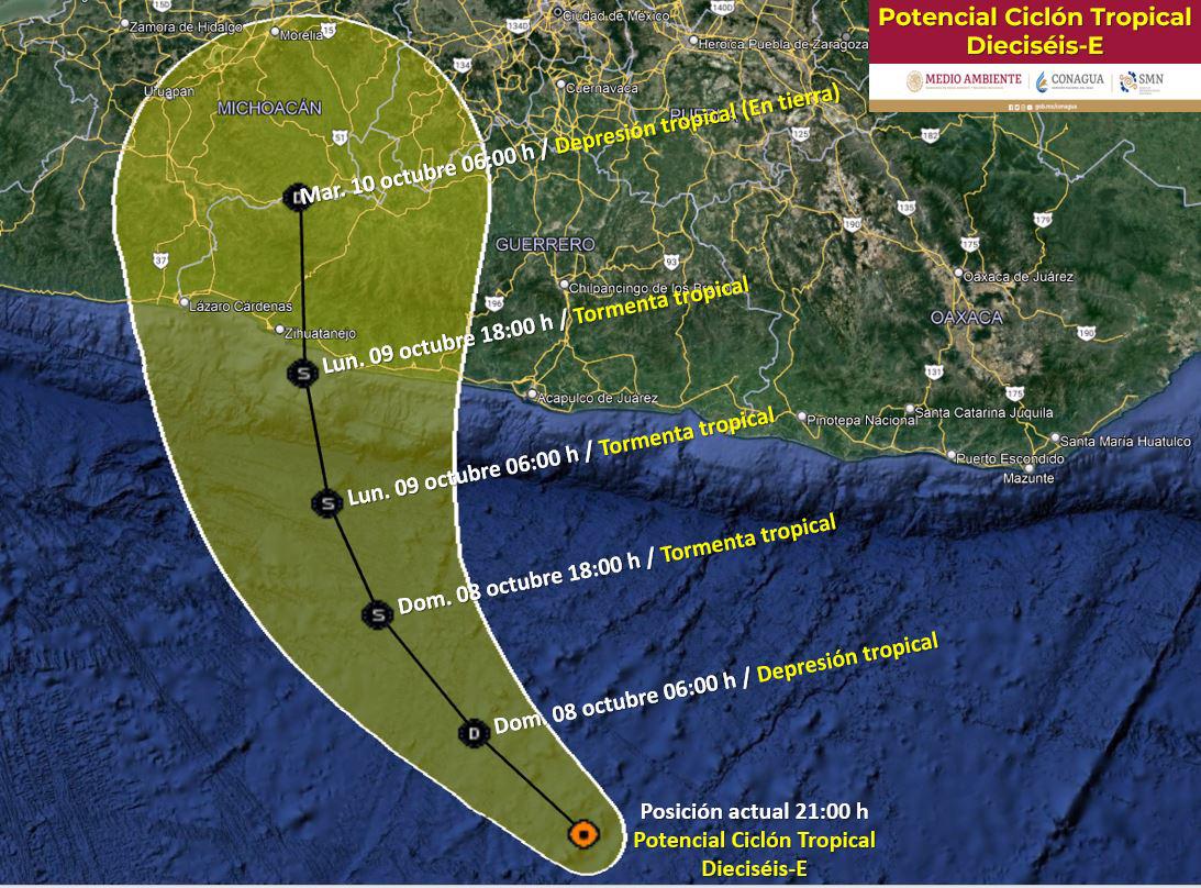 $!Potencial de ciclón tropical cerca de las costas de Guerrero y Michoacán.