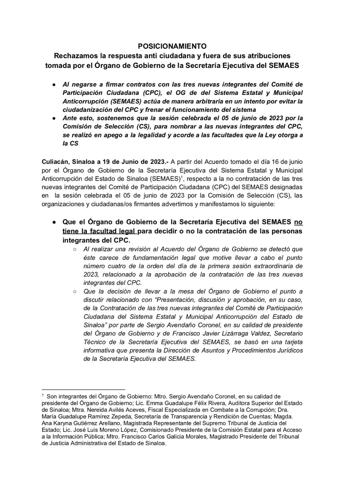 $!Órgano de Gobierno de Sistema Anticorrupción no tiene facultad para decidir contrataciones del CPC, señalan activistas