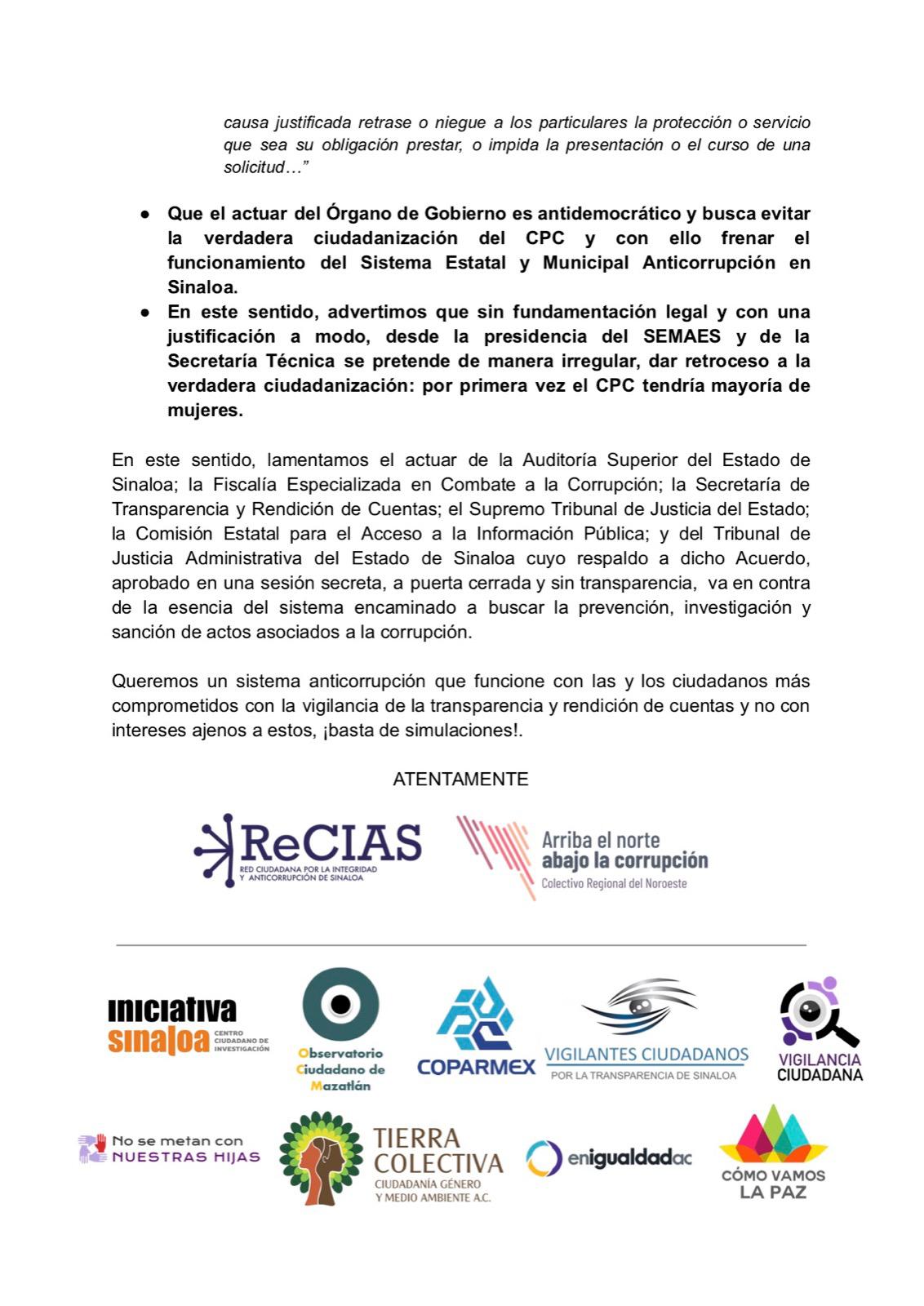 $!Órgano de Gobierno de Sistema Anticorrupción no tiene facultad para decidir contrataciones del CPC, señalan activistas