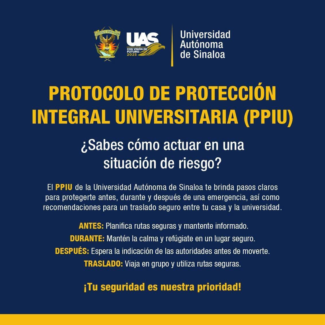 $!UAS difunde protocolo de seguridad para su comunidad, ante violencia en Sinaloa