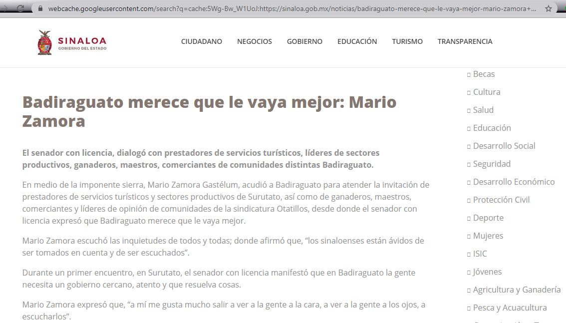 $!En portal de Gobierno del Estado promocionan evento político de Mario Zamora