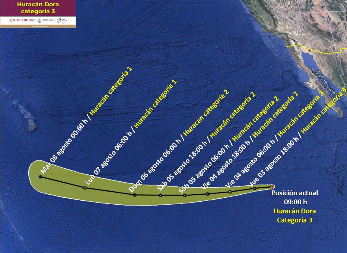 $!Es ‘Dora’ huracán de categoría 3 en el Océano Pacífico