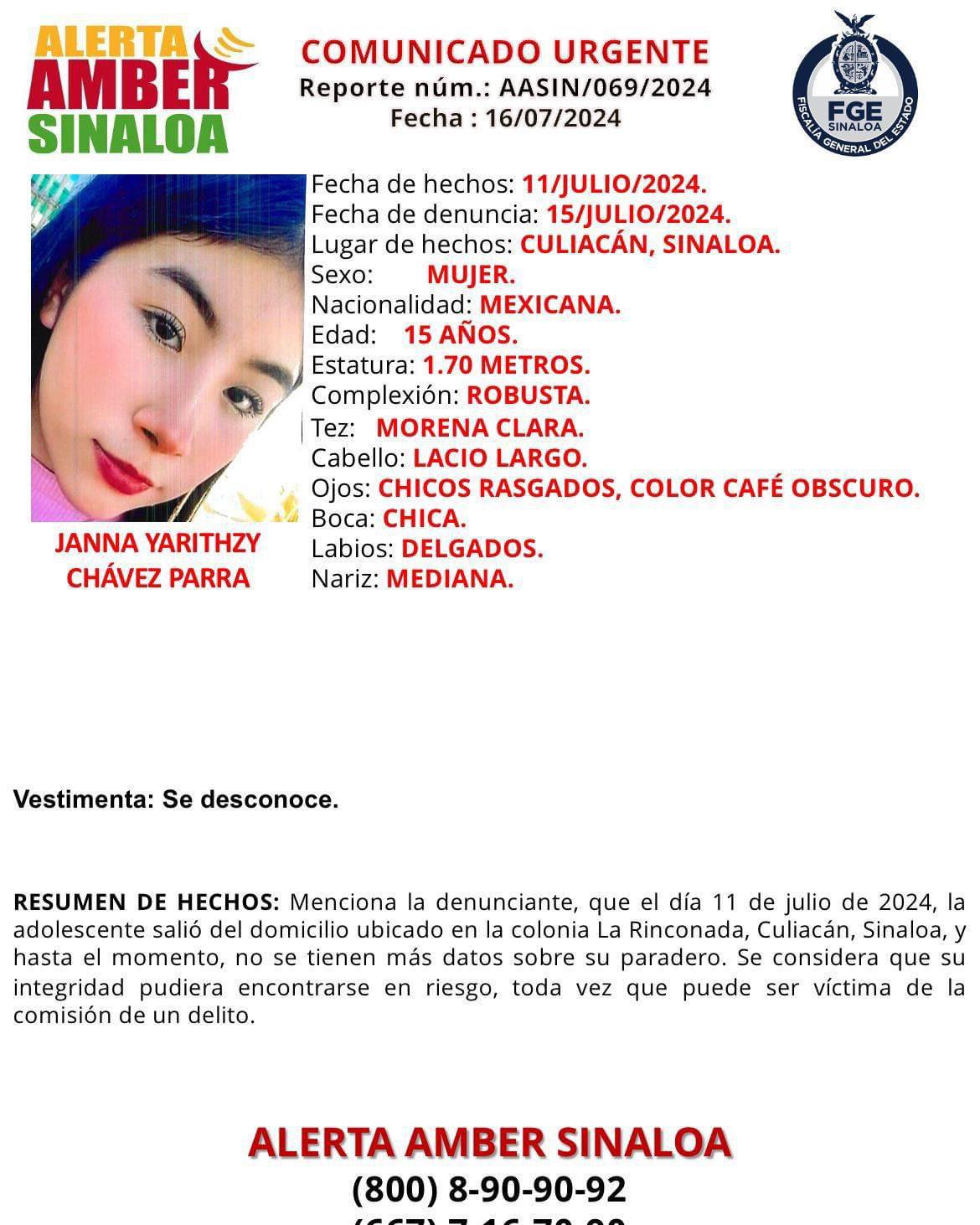 $!Desaparece Janna Yarithzy, de 15 años, en Culiacán