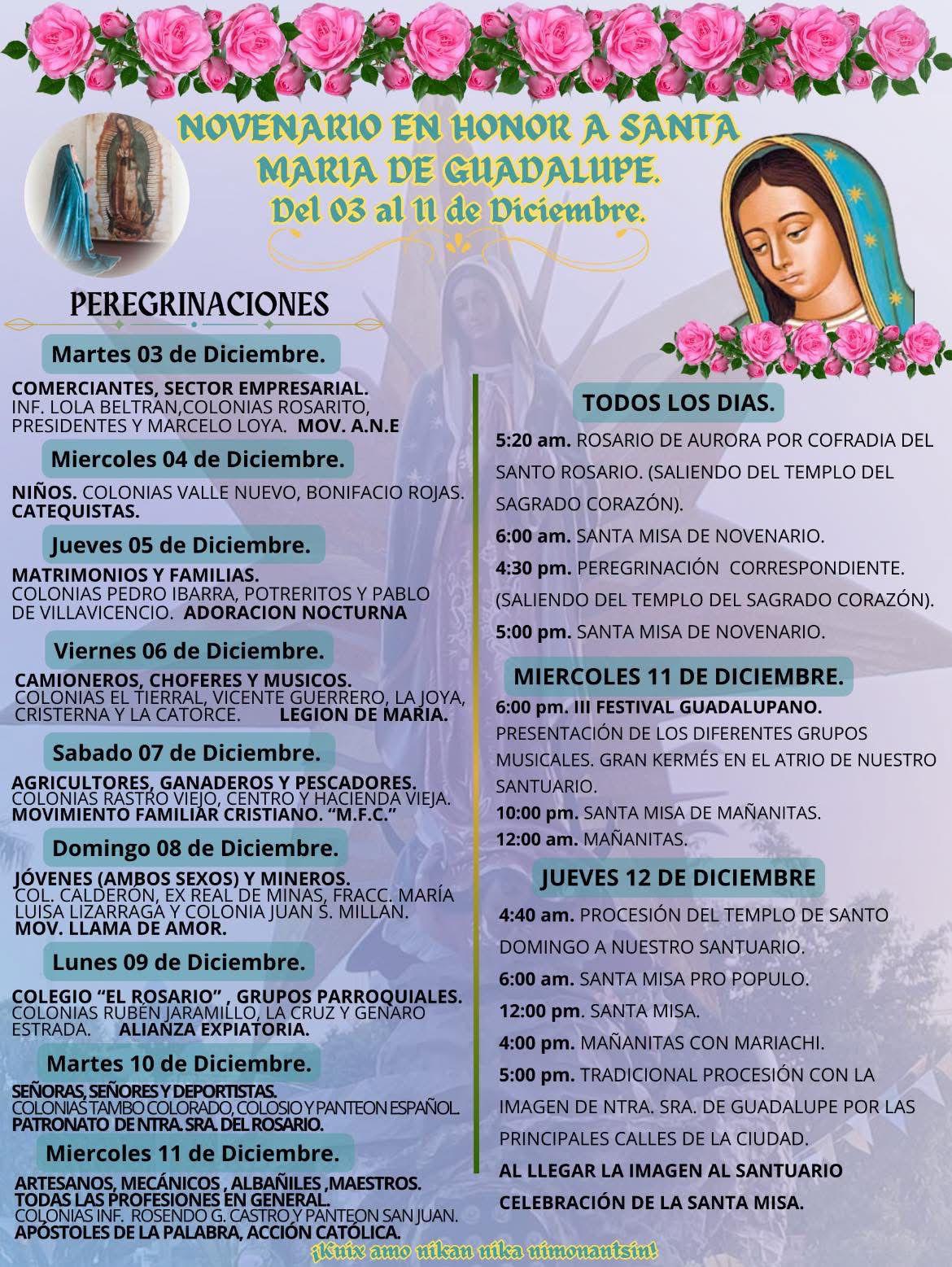 $!Invitan a participar en el novenario y celebración en honor a la Virgen de Guadalupe en Rosario