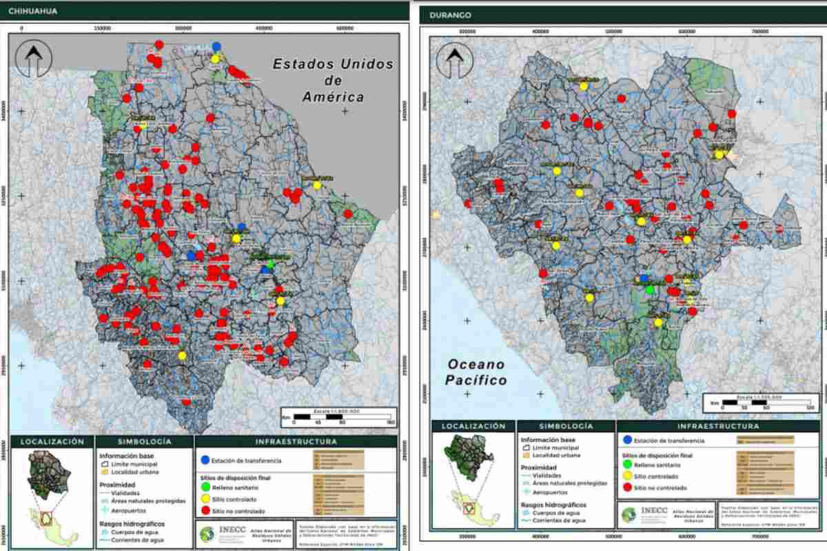 $!Mapas de Chihuahua y Durango con los sitios de disposición final de residuos en esos estados.