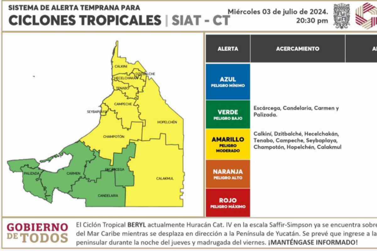 $!Huracán Beryl: desalojan a pobladores, instalan albergues y cancelan clases en Quintana Roo, Campeche y Yucatán