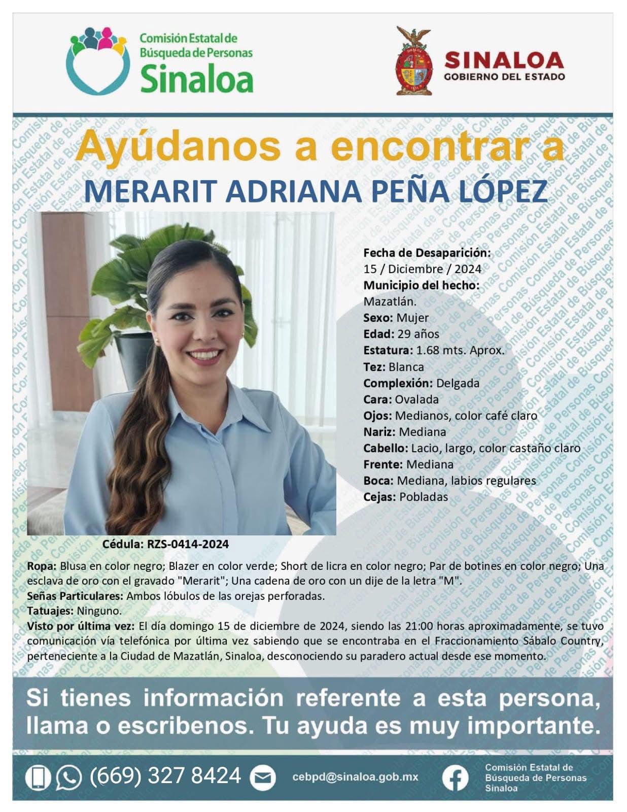 $!Familiares buscan a Merarit Adriana Peña López, desaparecida en Mazatlán el 15 de diciembre