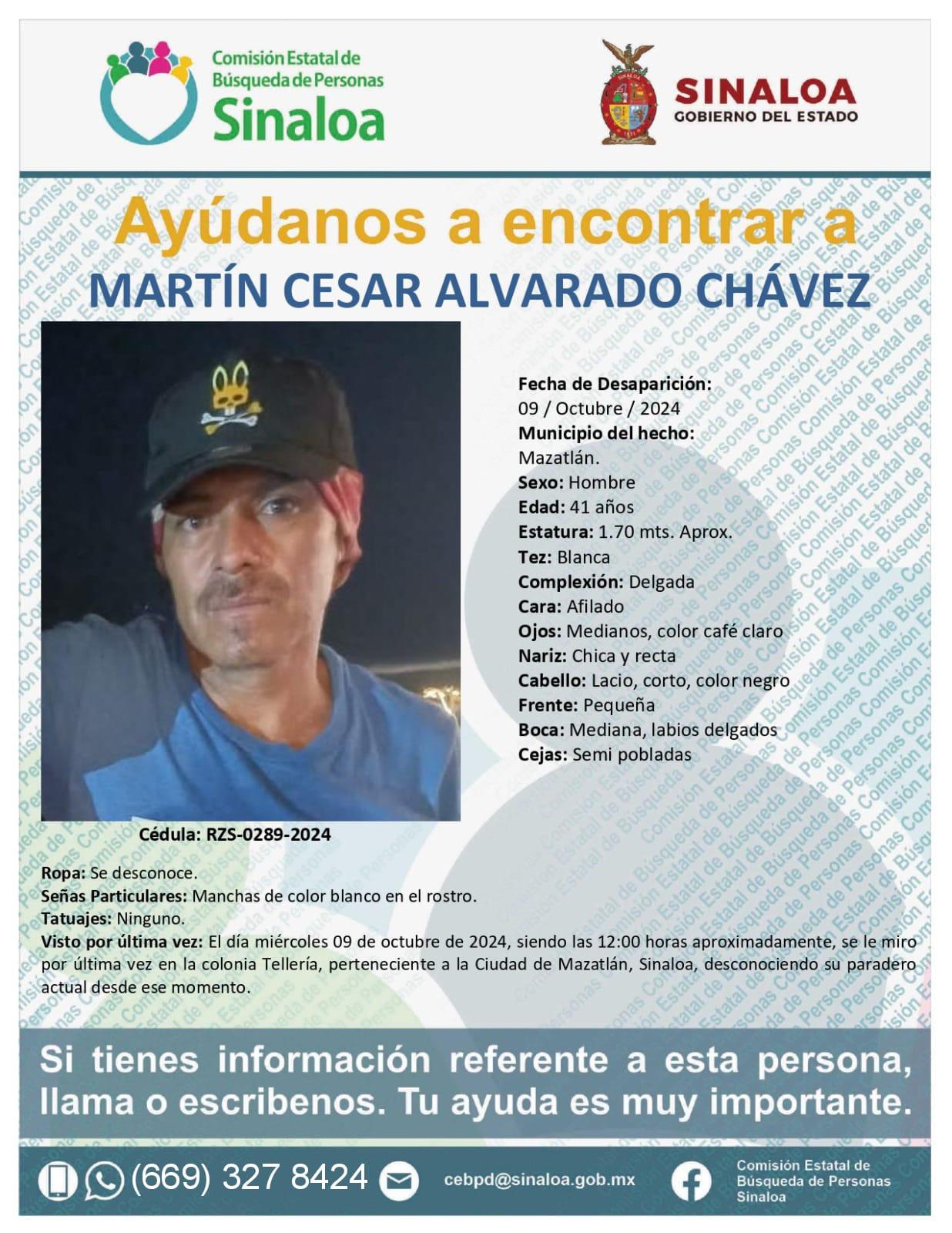 $!Otro desaparecido en Mazatlán, se trata de Martín César Alvarado Chávez