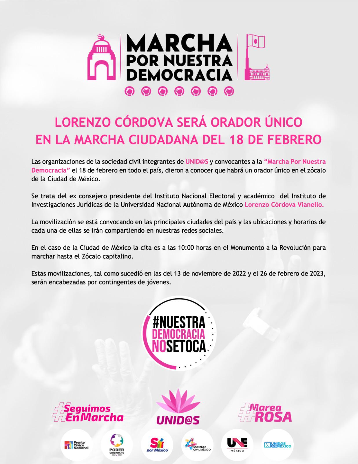 $!Organizaciones que impulsaron proceso del Frente Amplio convocan a marcha por la democracia; Lorenzo Córdova será orador