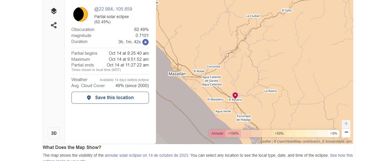 $!A esta hora podrás observar el eclipse anular del 14 de octubre en Mazatlán