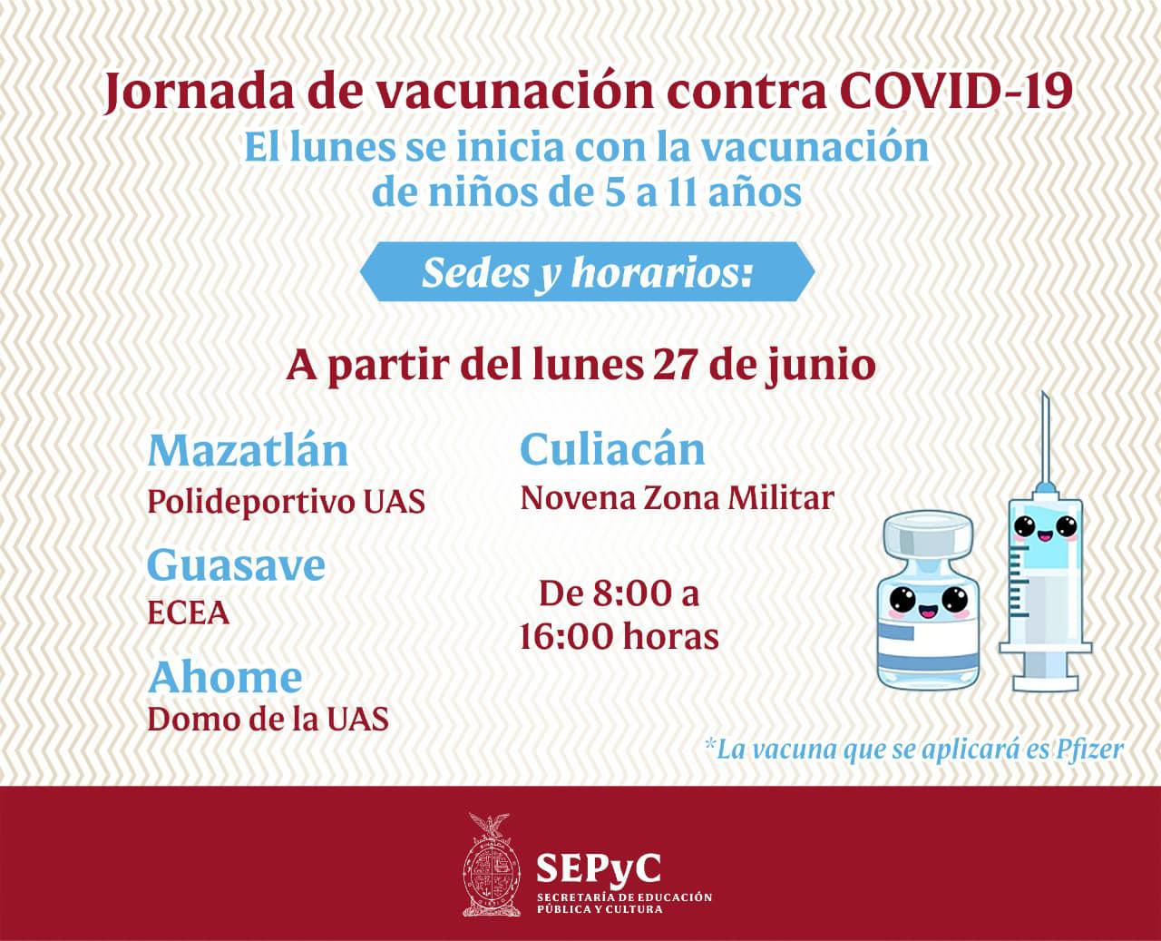 $!Vacunación contra Covid para niños de 5 a 11 años inicia este lunes en Ahome, Guasave, Culiacán y Mazatlán