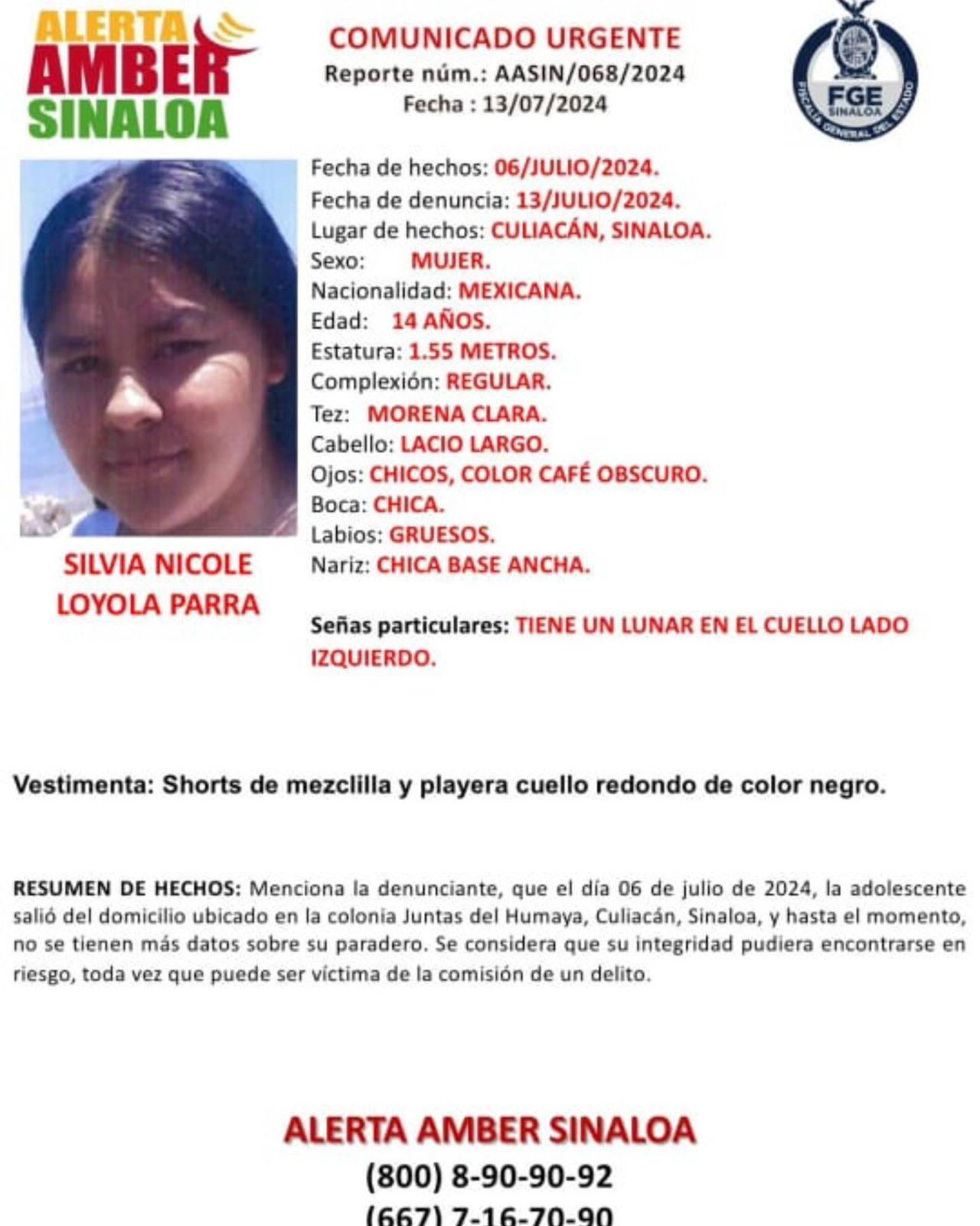 $!Buscan a Silvia Nicole, adolescente desaparecida en Culiacán