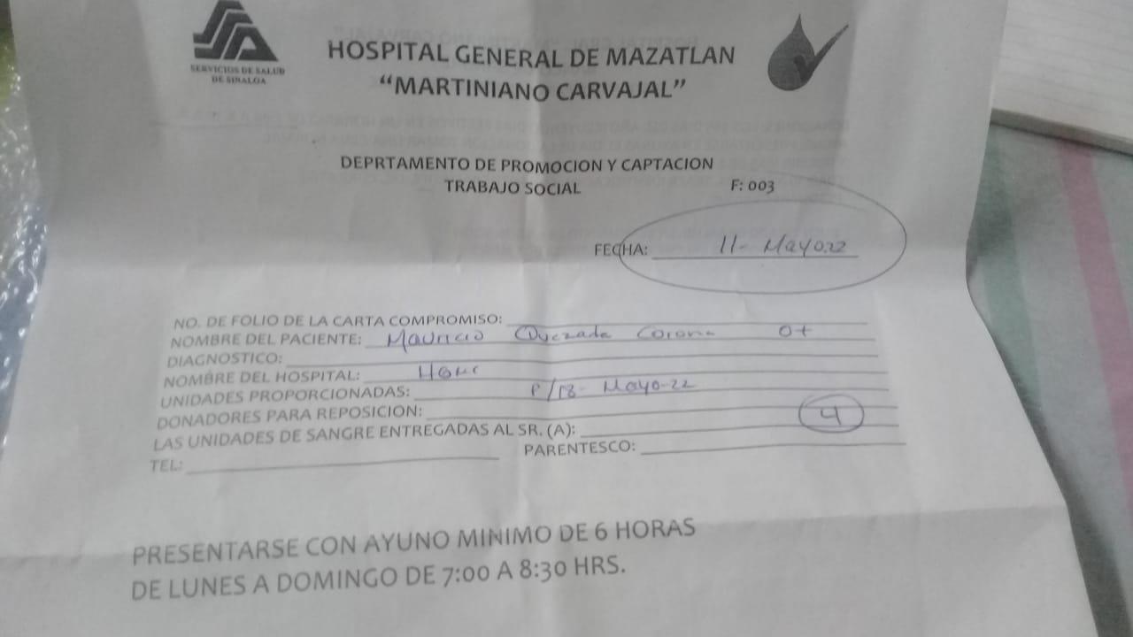 $!Llaman a donar sangre para el señor Mauricio Quezada Corona