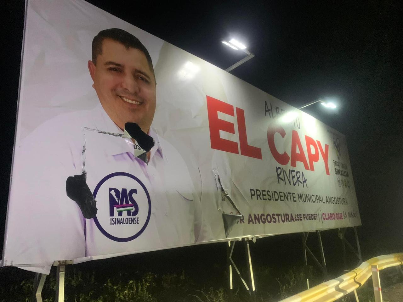 $!Reporta PAS daños en espectacular de su candidato a Alcalde de Angostura