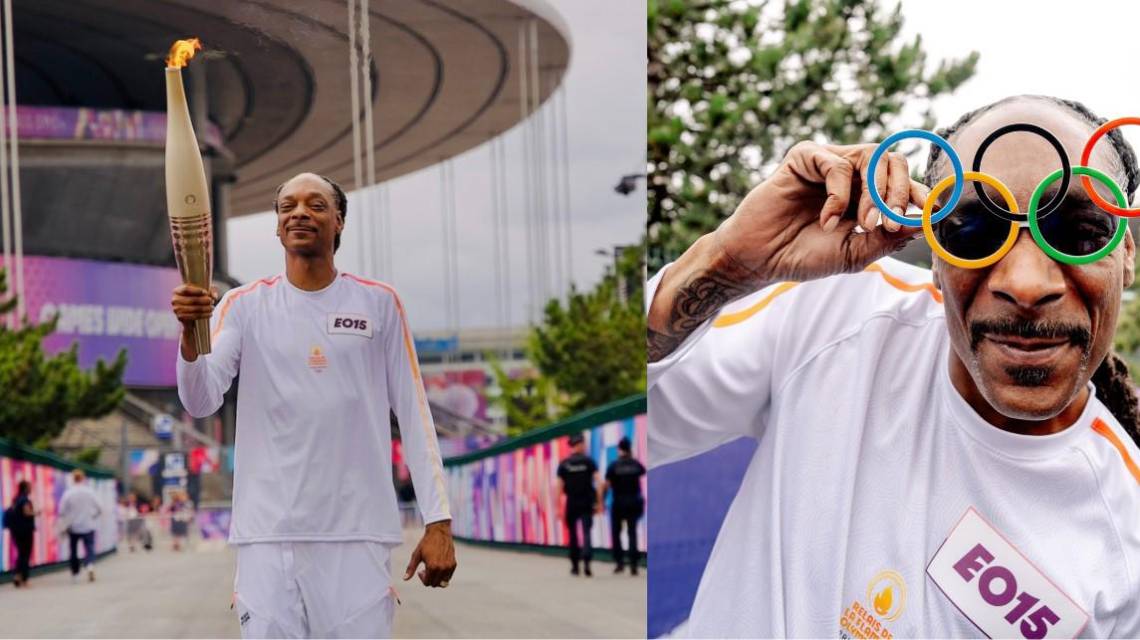 Snoop Dogg durante su recorrido con la llama olímpica.