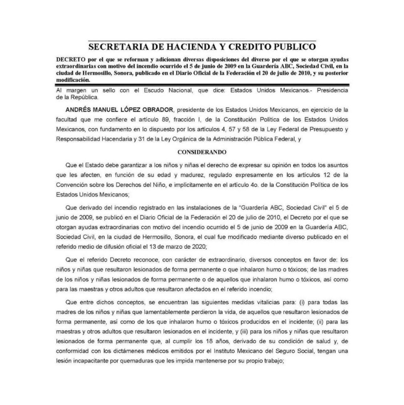 $!AMLO publica decreto para otorgar pensión vitalicia a padres y madres de víctimas del incendio de la Guardería ABC