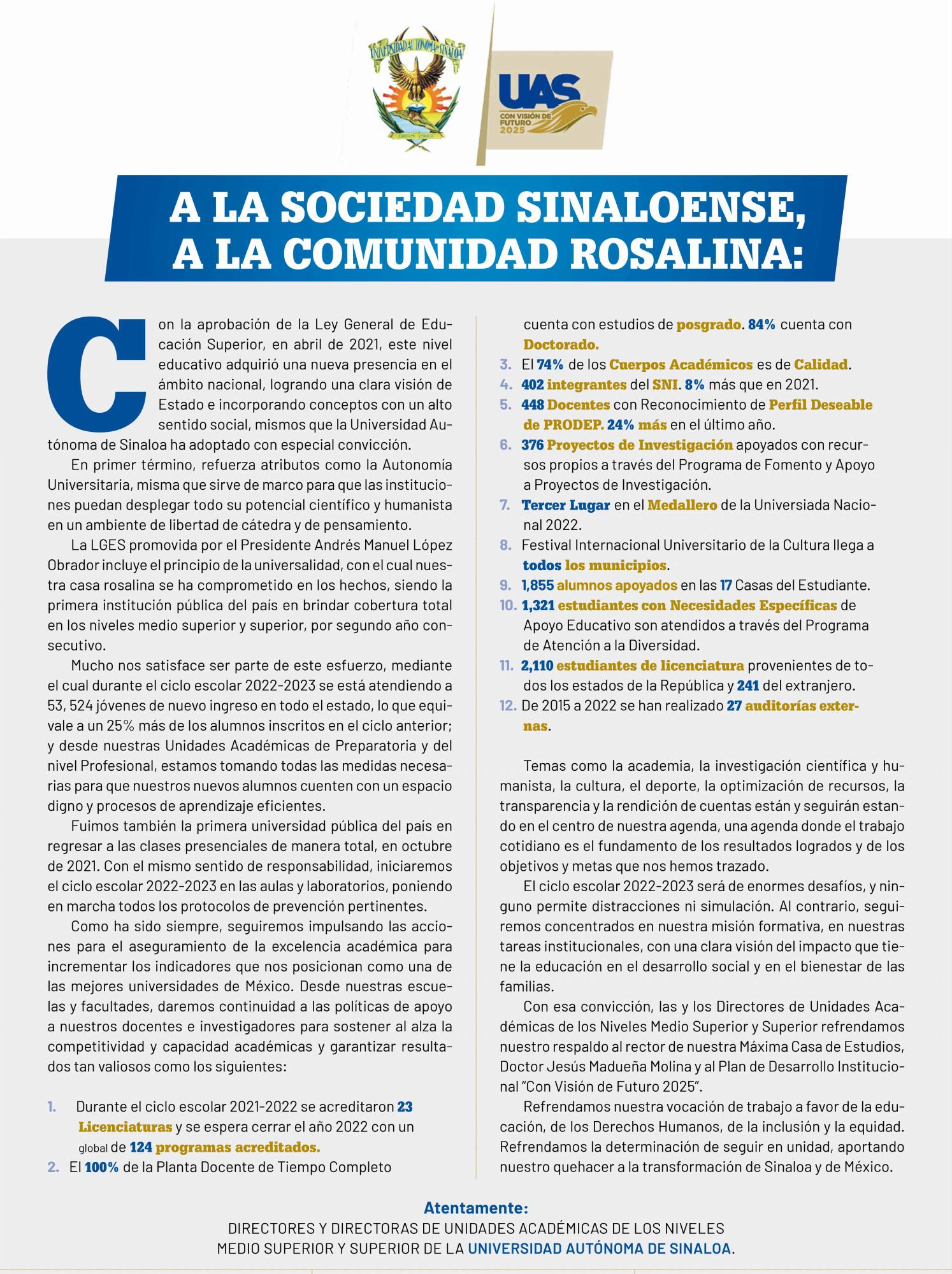 $!Entre acusaciones de control del PAS, directores de prepas y facultades de la UAS refrendan apoyo a Rector