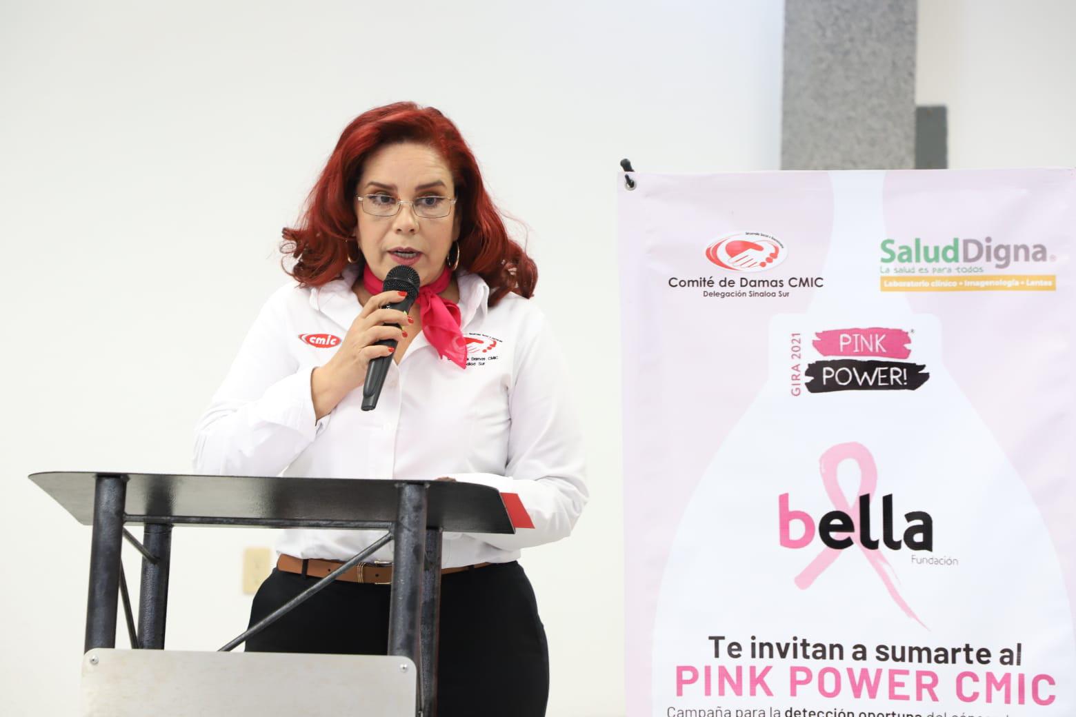 $!Perla Ivonne Silva Vizcarra, presidenta del Comité de Damas de CMIC, agradeció la alianza que se realizó con Salud Digna y Fundación Bella para esta campaña.