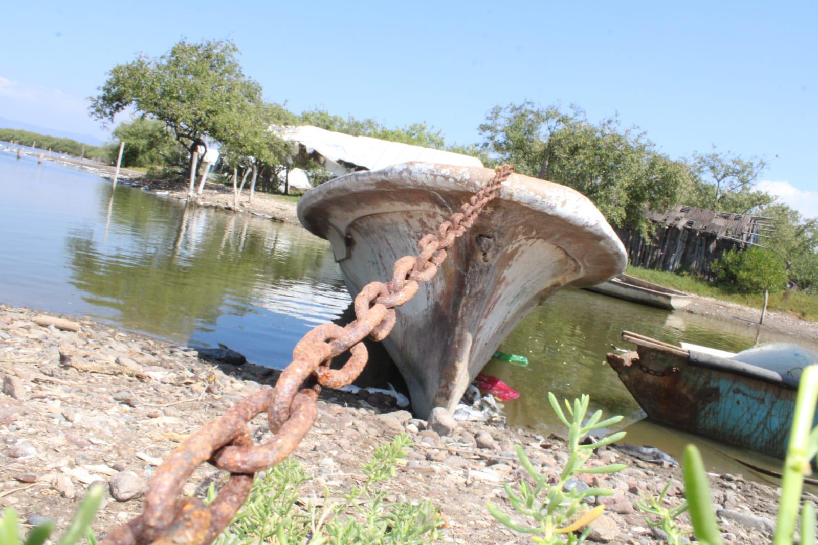 $!Por falta de producción, pangas en El Caimanero se quedan en comunidades y viviendas