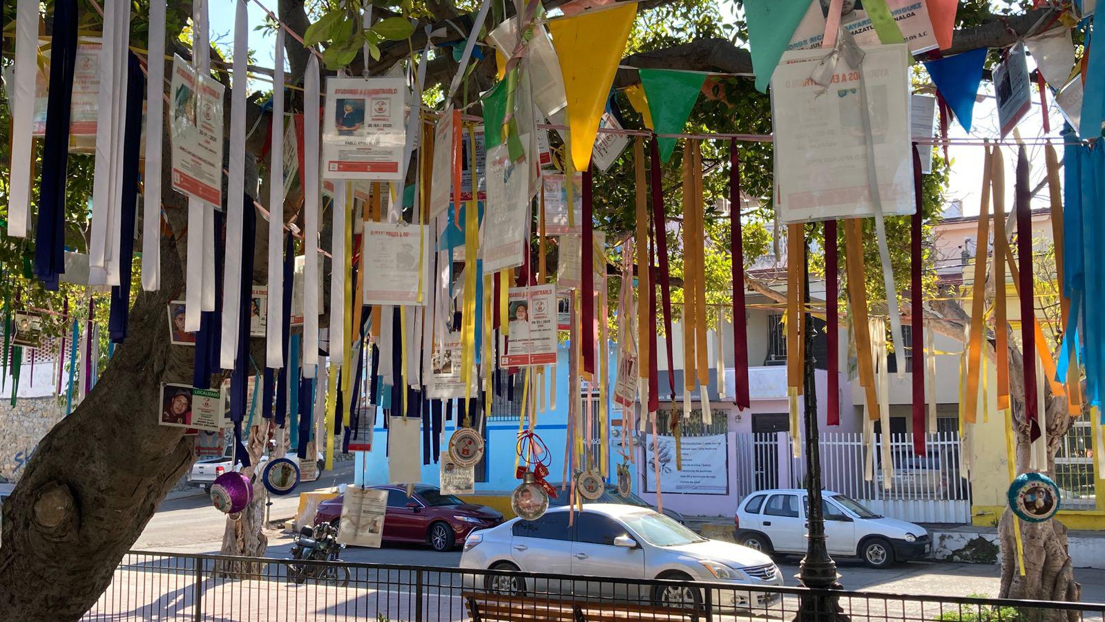 $!Cuelgan en el Árbol de la Vida en Mazatlán fotografías de personas desaparecidas