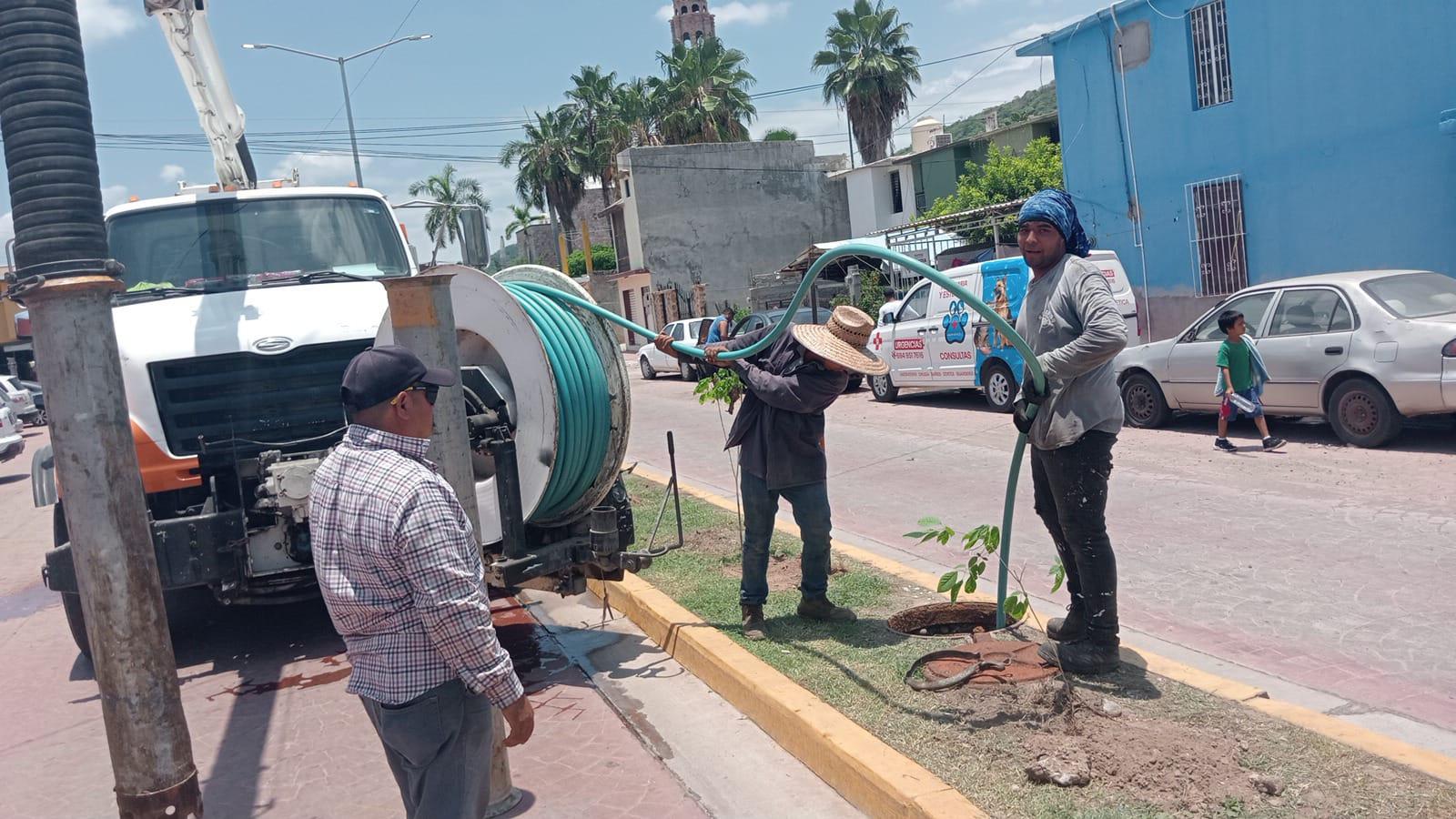 $!Realizan trabajadores de Obras Públicas limpieza de drenajes en Rosario