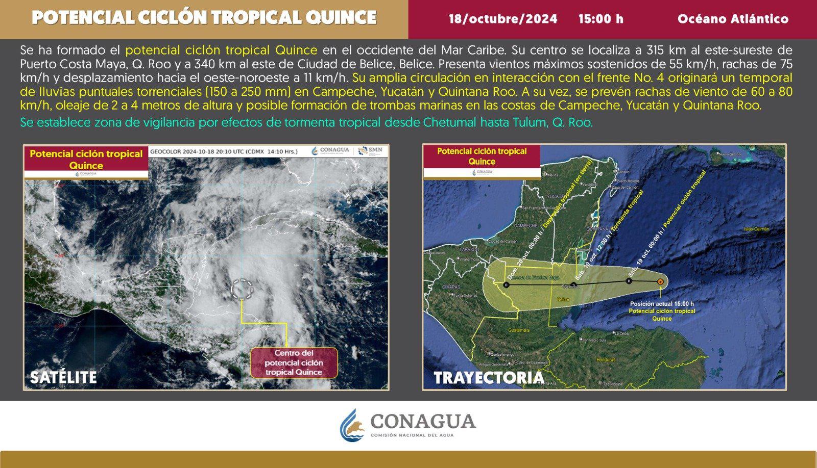 $!Se forma potencial ciclón tropical Quince; se prevén lluvias en Campeche, Yucatán y Quintana Roo