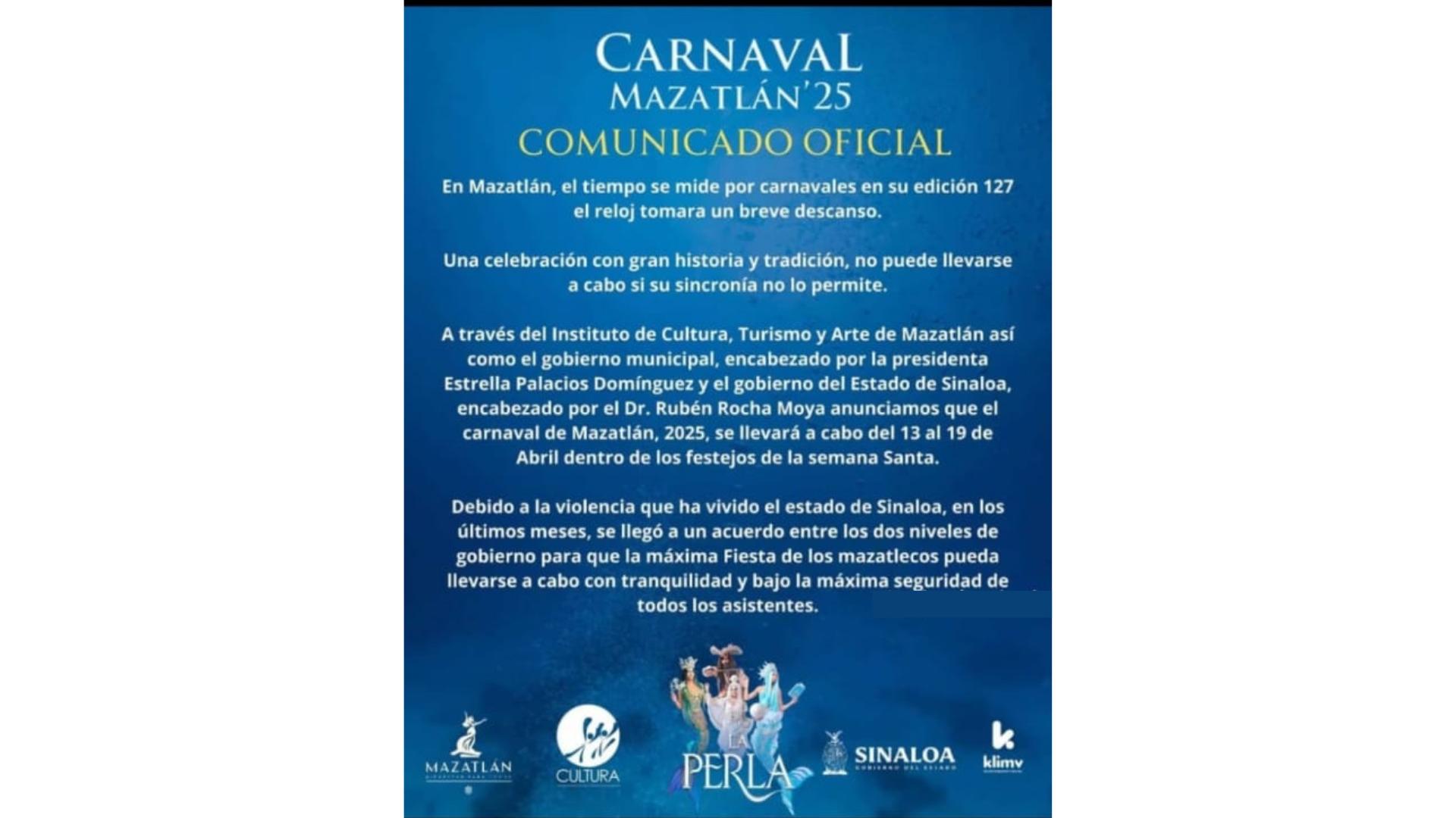 $!Circula falso comunicado sobre supuesto cambio de fecha del Carnaval de Mazatlán