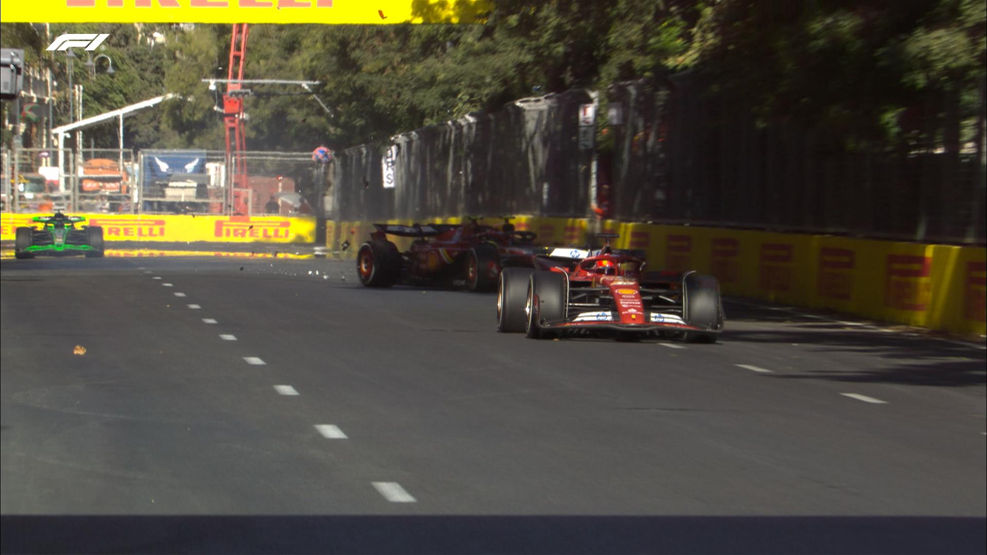 $!‘Checo’ Pérez se queda sin podio en GP de Azerbaiyan tras accidente con Carlos Sainz