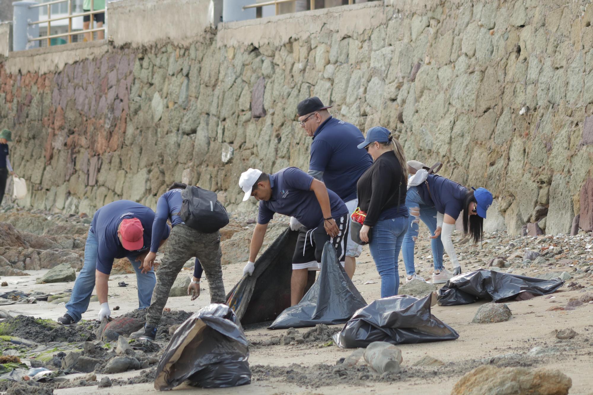 $!Limpian las playas de Mazatlán y sacan cerca de una tonelada de basura, entre ellos 200 kilos bajo el mar