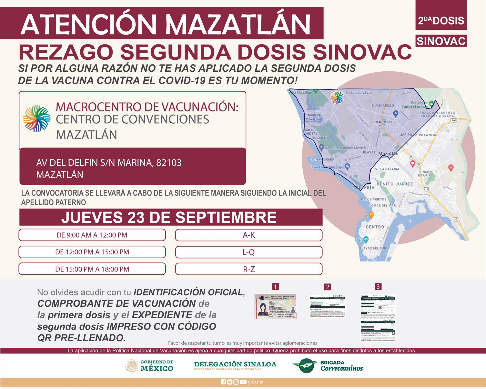 Este jueves vacunan a rezagados de la segunda dosis de Sinovac en Mazatlán