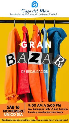 Casa del Mar efectuará su ya tradicional Gran Bazar de invierno el próximo sábado 16 de noviembre.