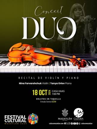 El recital de violín y piano se llevará a cabo el 18 de octubre en casa Haas.