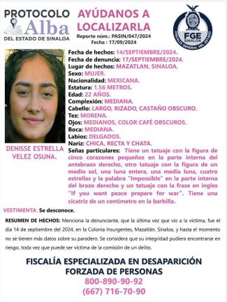 Desaparece una joven de 22 años en la Colonia Insurgentes, en Mazatlán