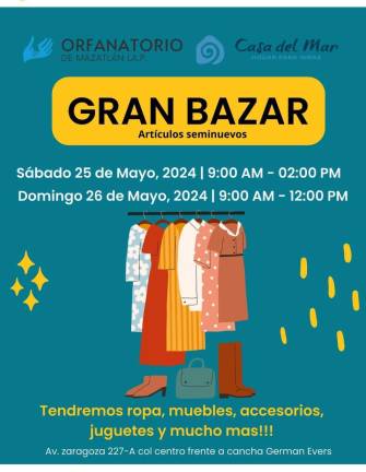 Casa del Mar, hogar para niñas, está invitando a su Bazar de Verano que tendrá lugar este 25 y 26 de mayo en sus instalaciones, ubicadas en Avenida Zaragoza, frente a la Cancha Germán Evers.