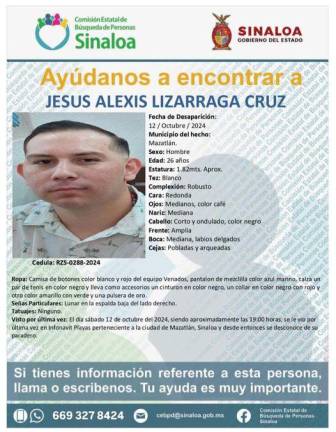 Desaparece Jesús Alexis, en el Infonavit Playas, en Mazatlán