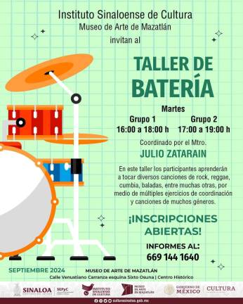 El taller de batería tiene abiertas las inscripciones.