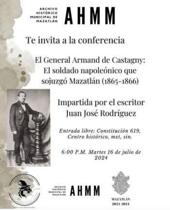 El escritor Juan José Rodríguez impartirá la charla en el Archivo Histórico Municipal de Mazatlán, ubicado por la calle Constitución.